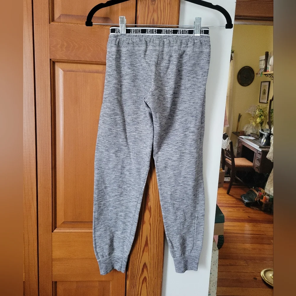 Justice Girls Heathered Marbled Gray Sweatpants Joggers w Logo Waistband 10